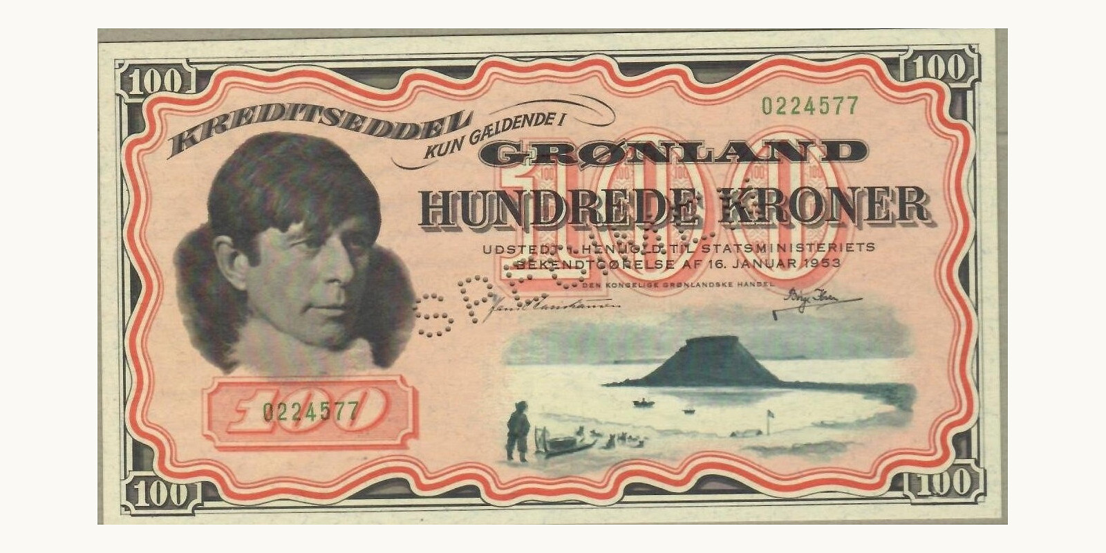 100 Kroner  Гренландия 1953 — Лицевая сторона