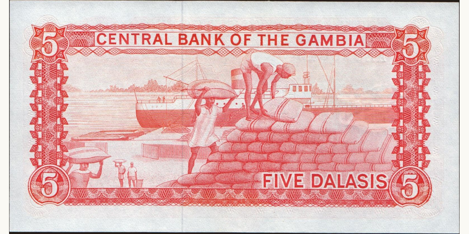 5 dalasis Гамбия 1987 — Оборотная сторона