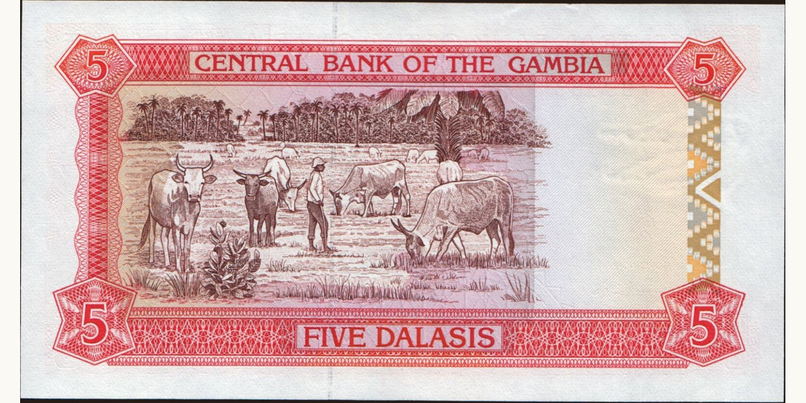 5 dalasis Гамбия 1991 — Оборотная сторона