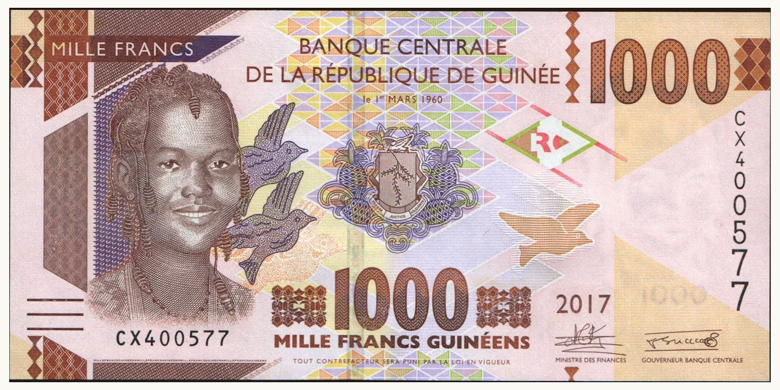 1000 franc Guinea 2017 — Front side