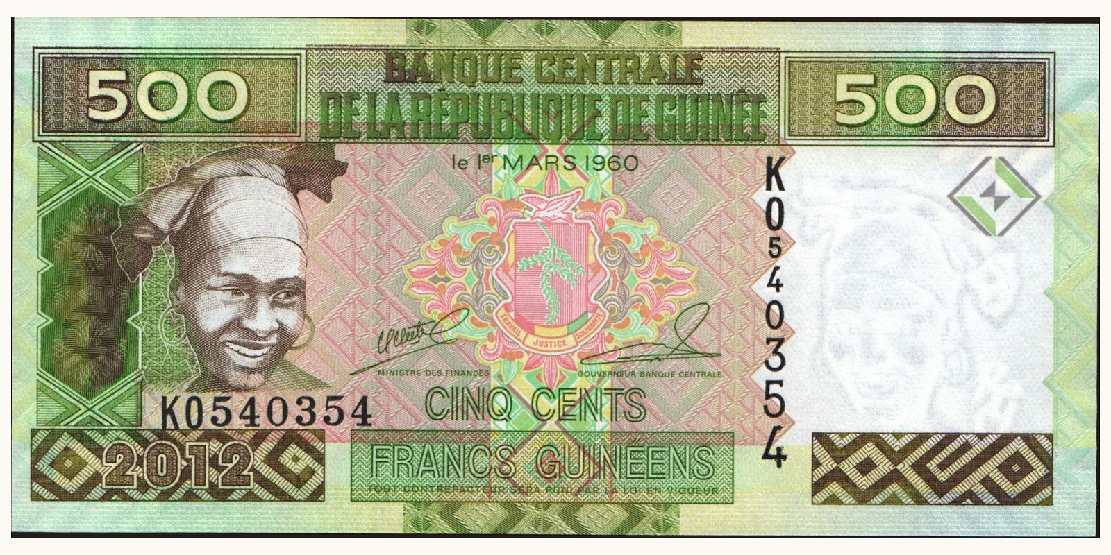 500 franc Guinea 2012 — Front side