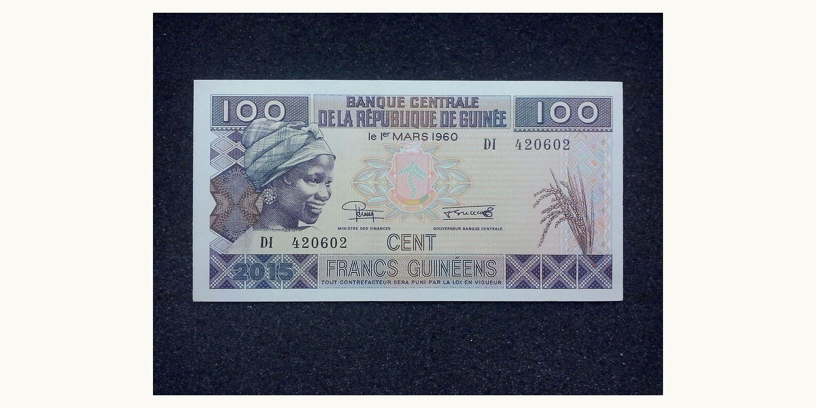 100 franc Гвинея 2015 — Лицевая сторона