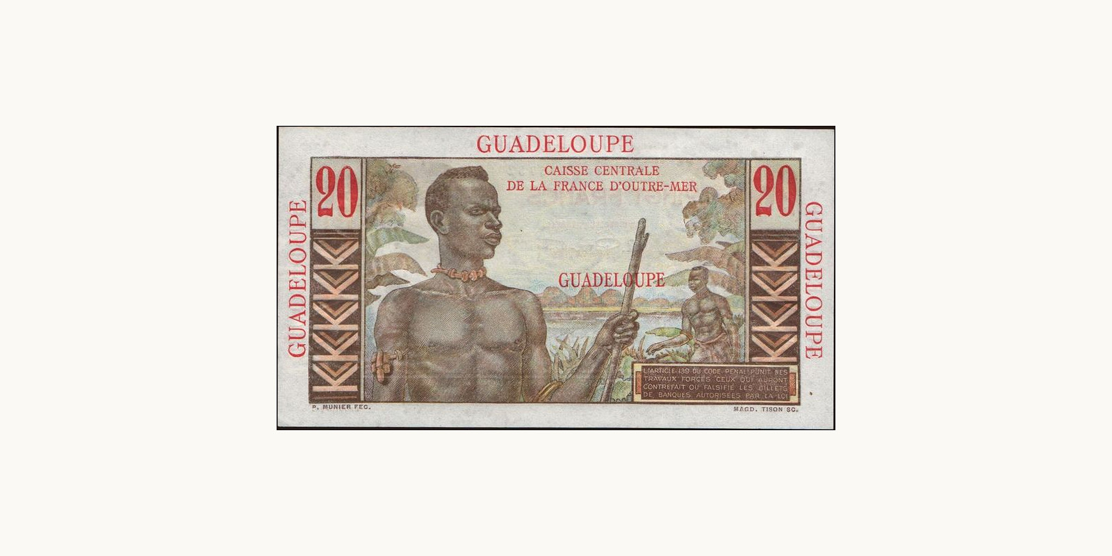 20 francs Guadeloupe 1947 — Back side