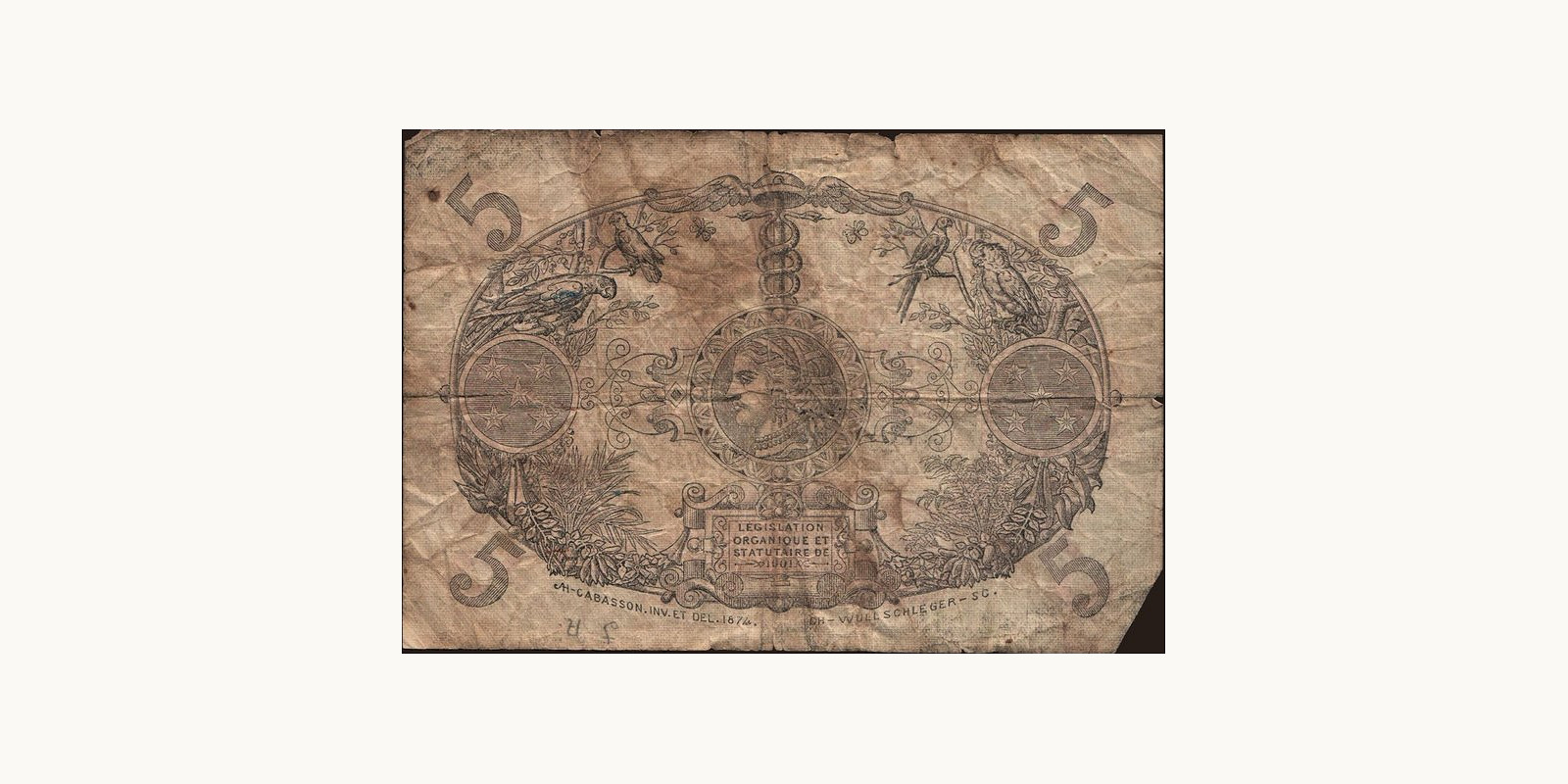 5 francs Гваделупа 1934 — Оборотная сторона