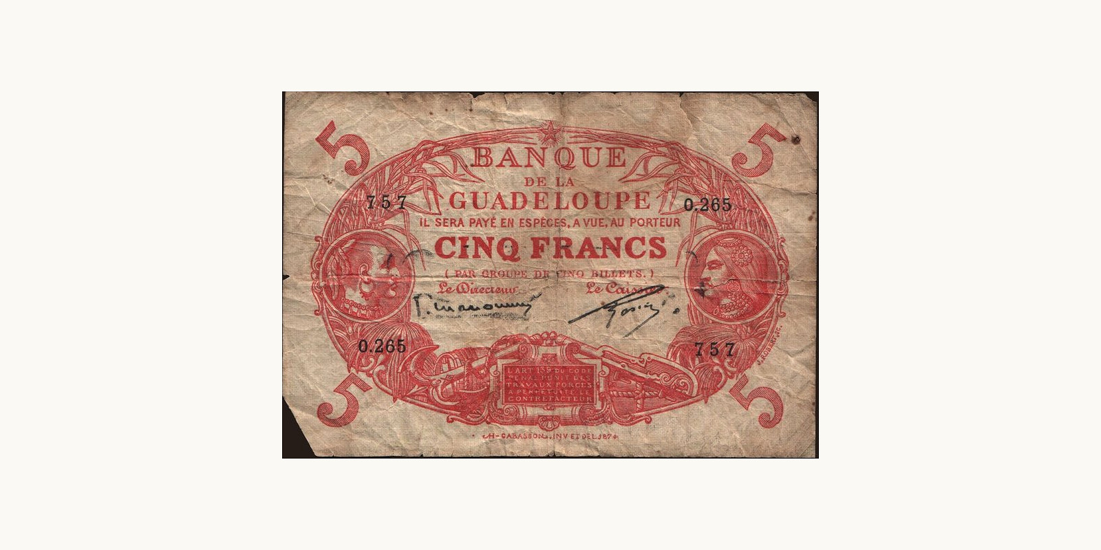 5 francs Гваделупа 1934 — Лицевая сторона