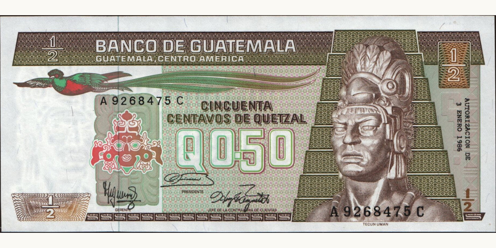 050 quetzales Guatemala 1986 — Front side