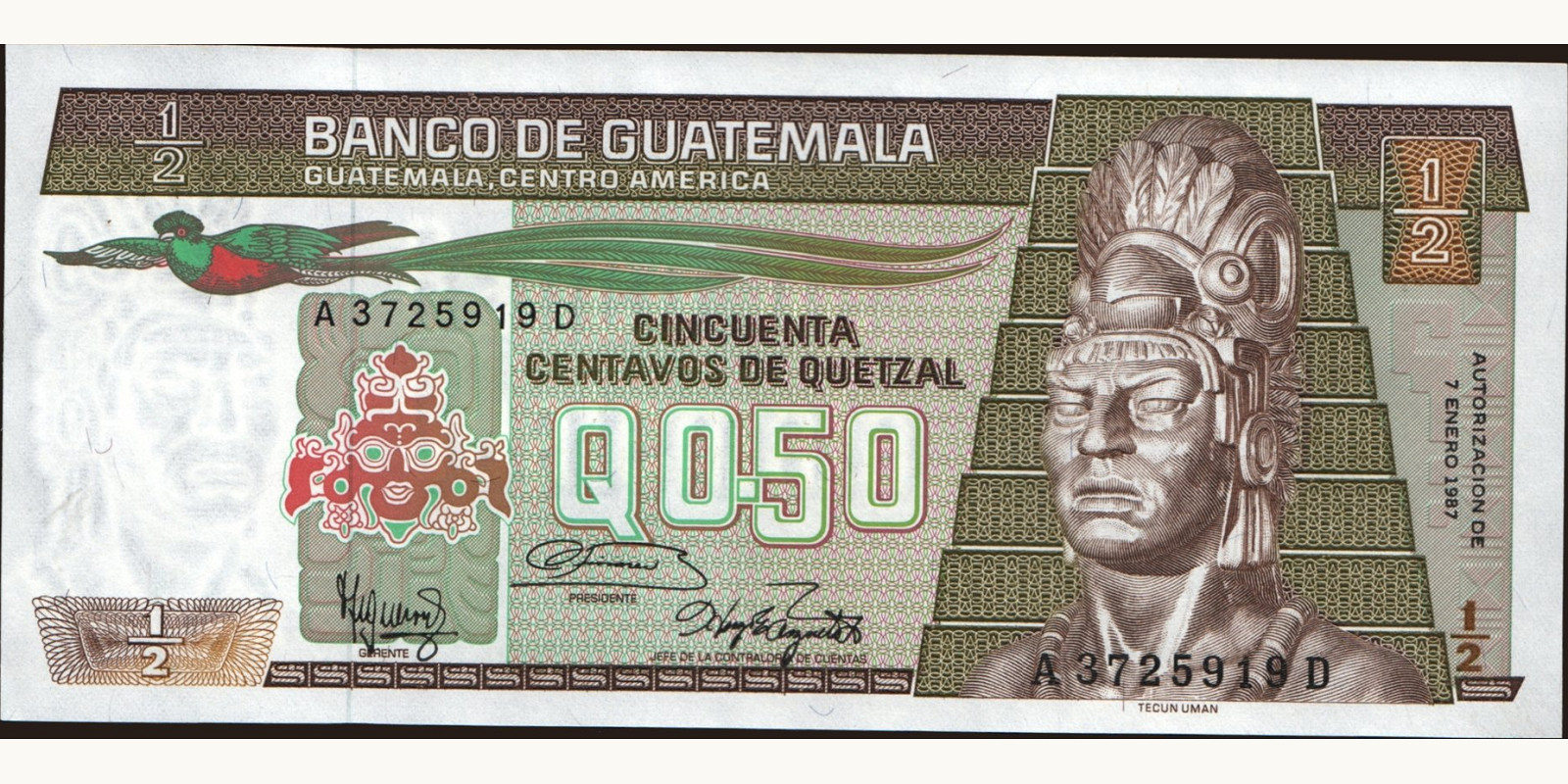 050 quetzales Guatemala 1987 — Front side