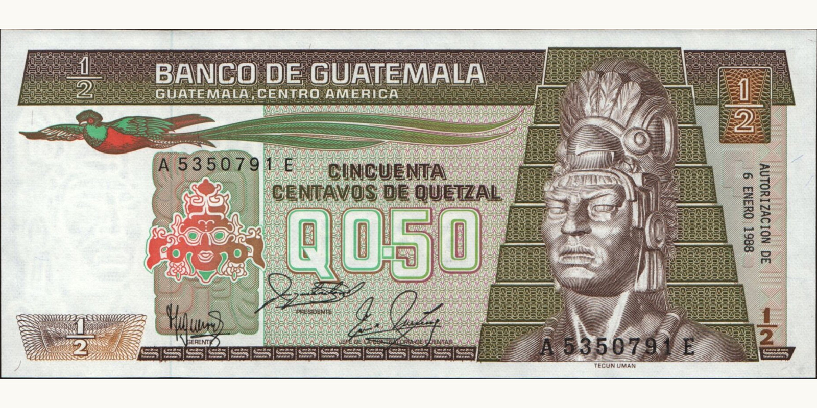 050 quetzales Guatemala 1988 — Front side