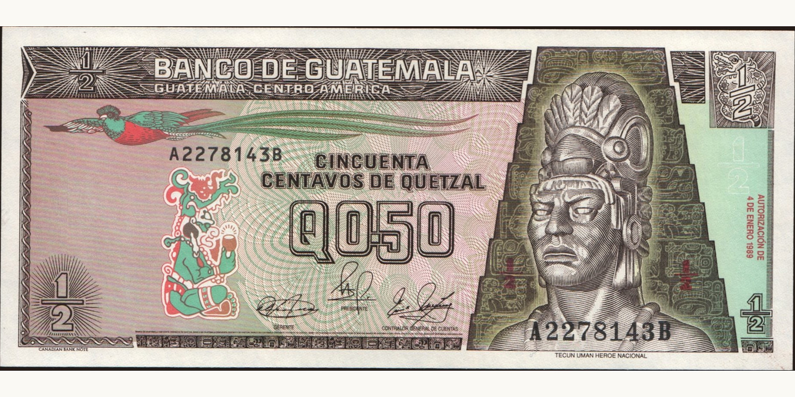 050 quetzales Guatemala 1989 — Front side