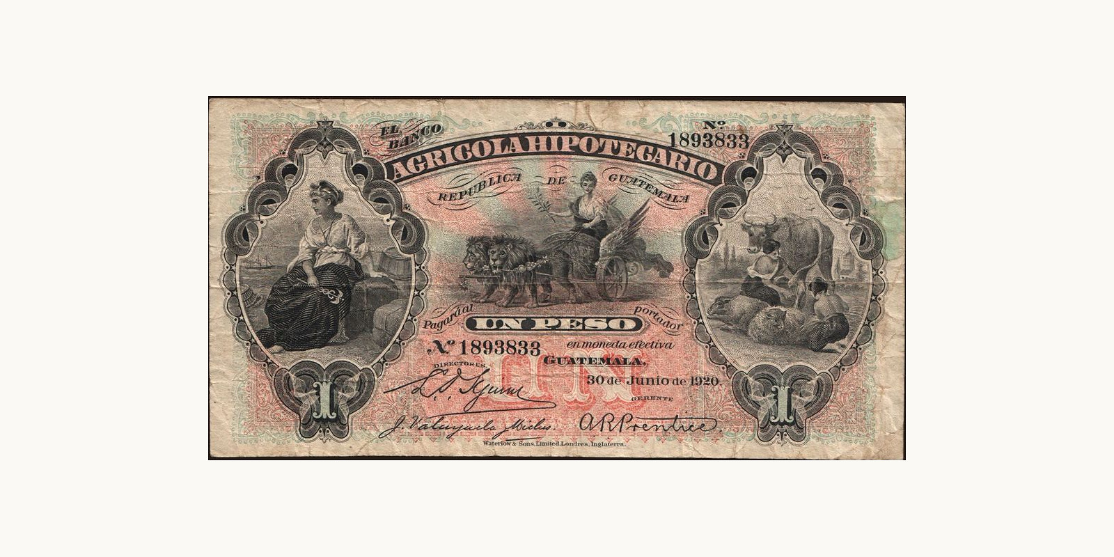 1 pesos Гватемала 1920 — Лицевая сторона