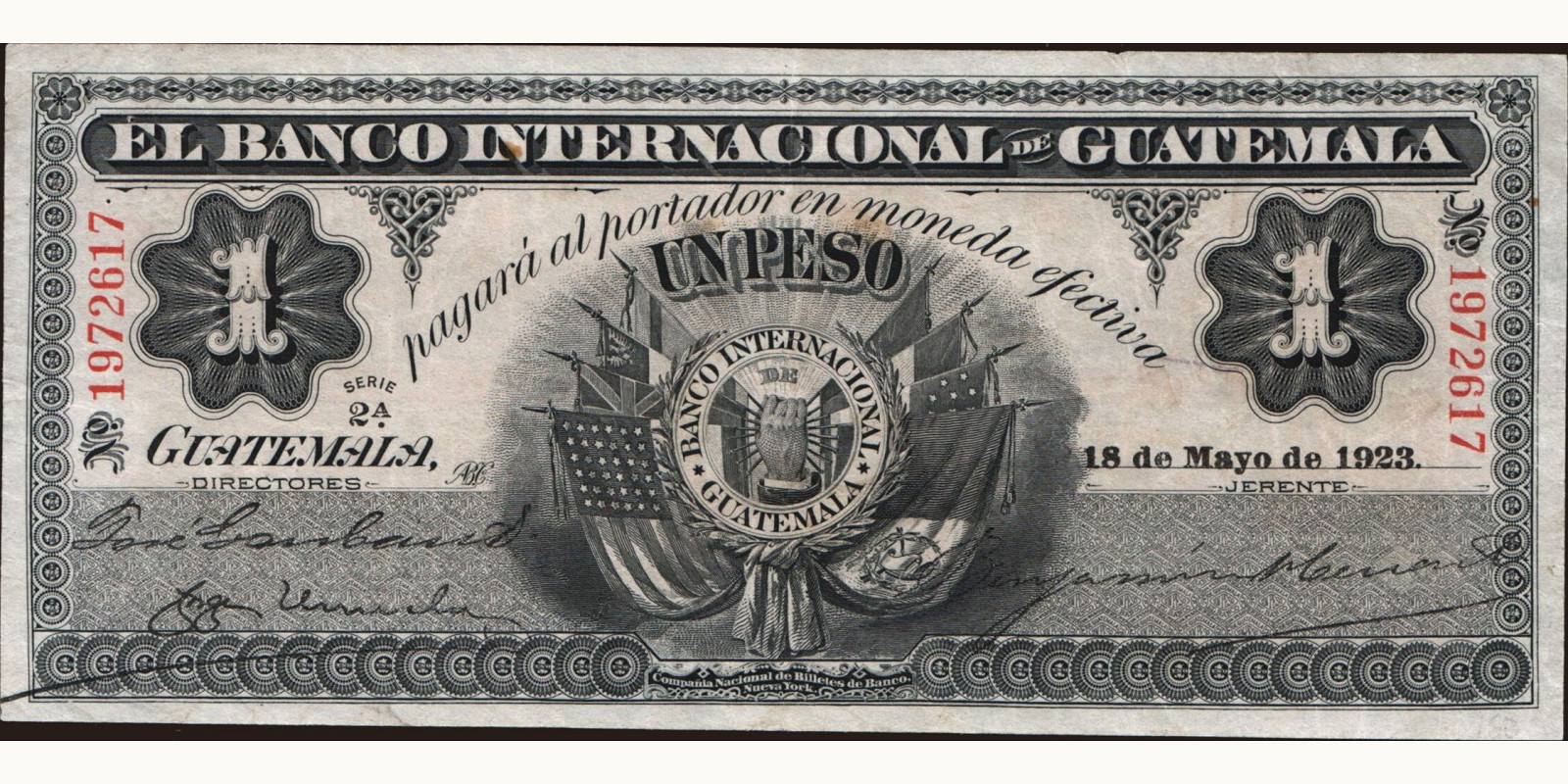 1 pesos Guatemala 1923 — Front side