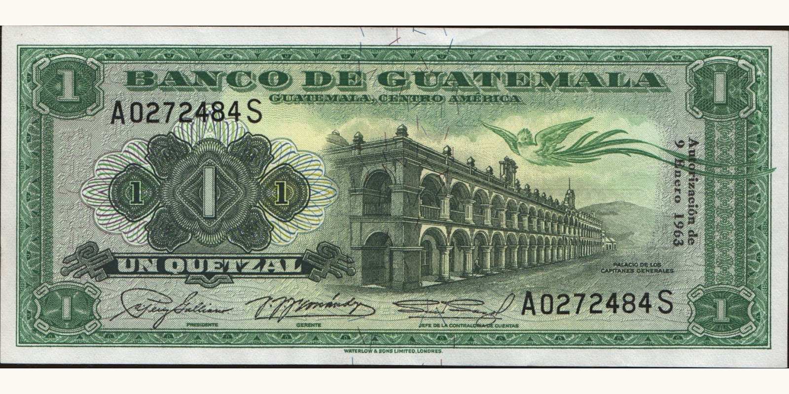 1 quetzales Guatemala 1963 — Front side