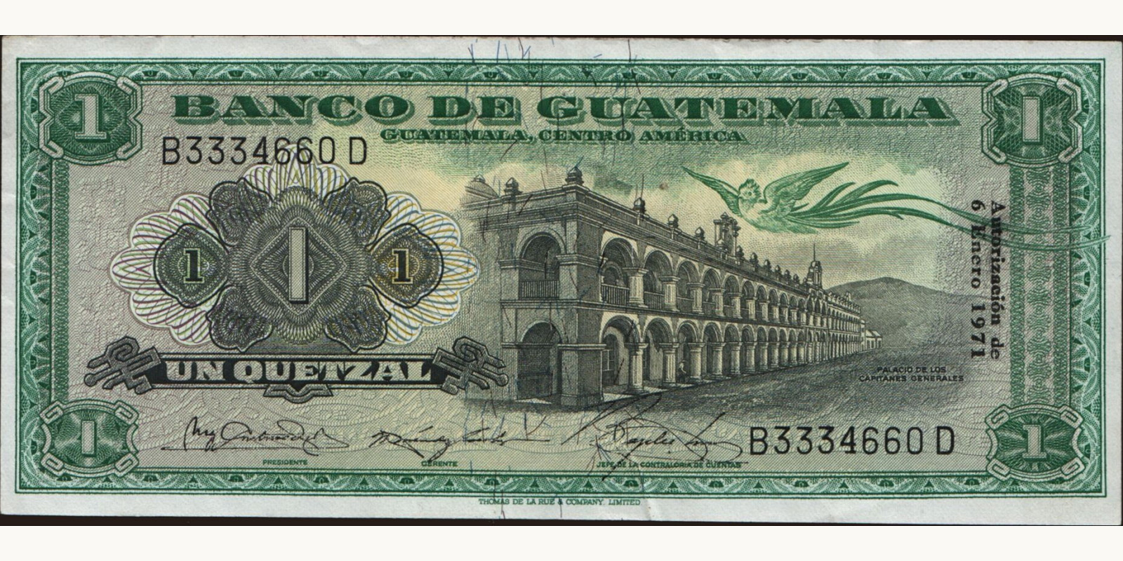 1 quetzales Guatemala 1971 — Front side