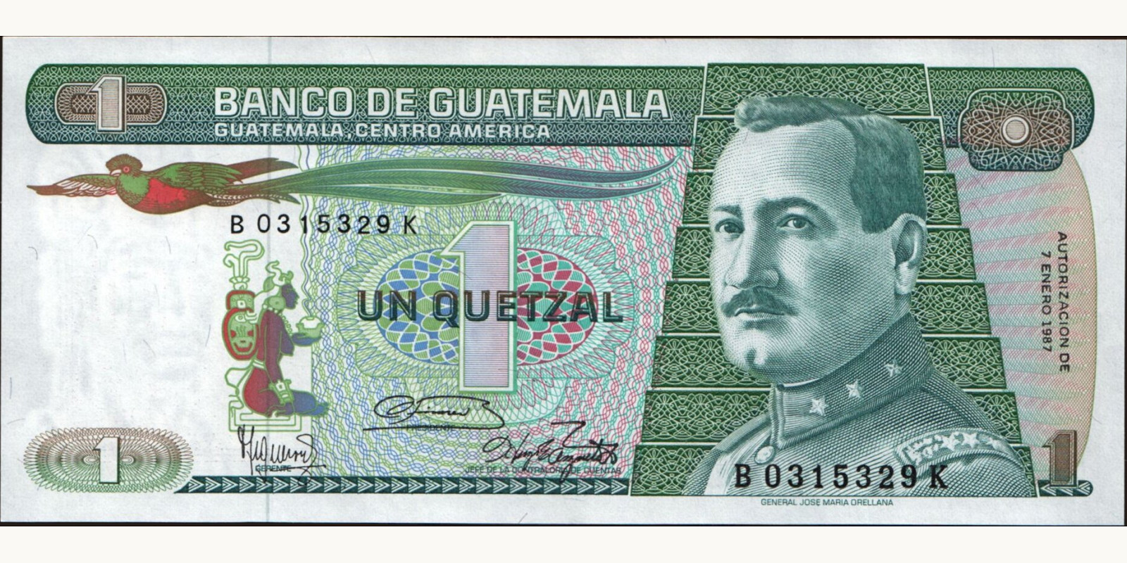 1 quetzales Гватемала 1987 — Лицевая сторона