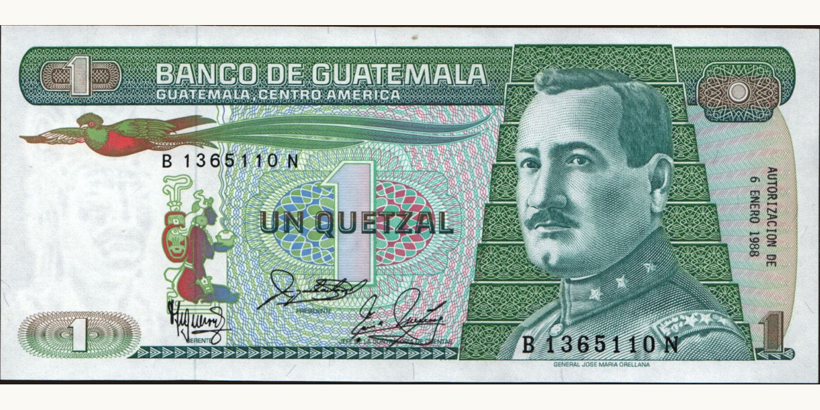 1 quetzales Гватемала 1988 — Лицевая сторона