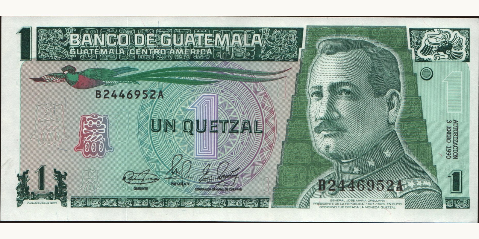 1 quetzales Guatemala 1990 — Front side