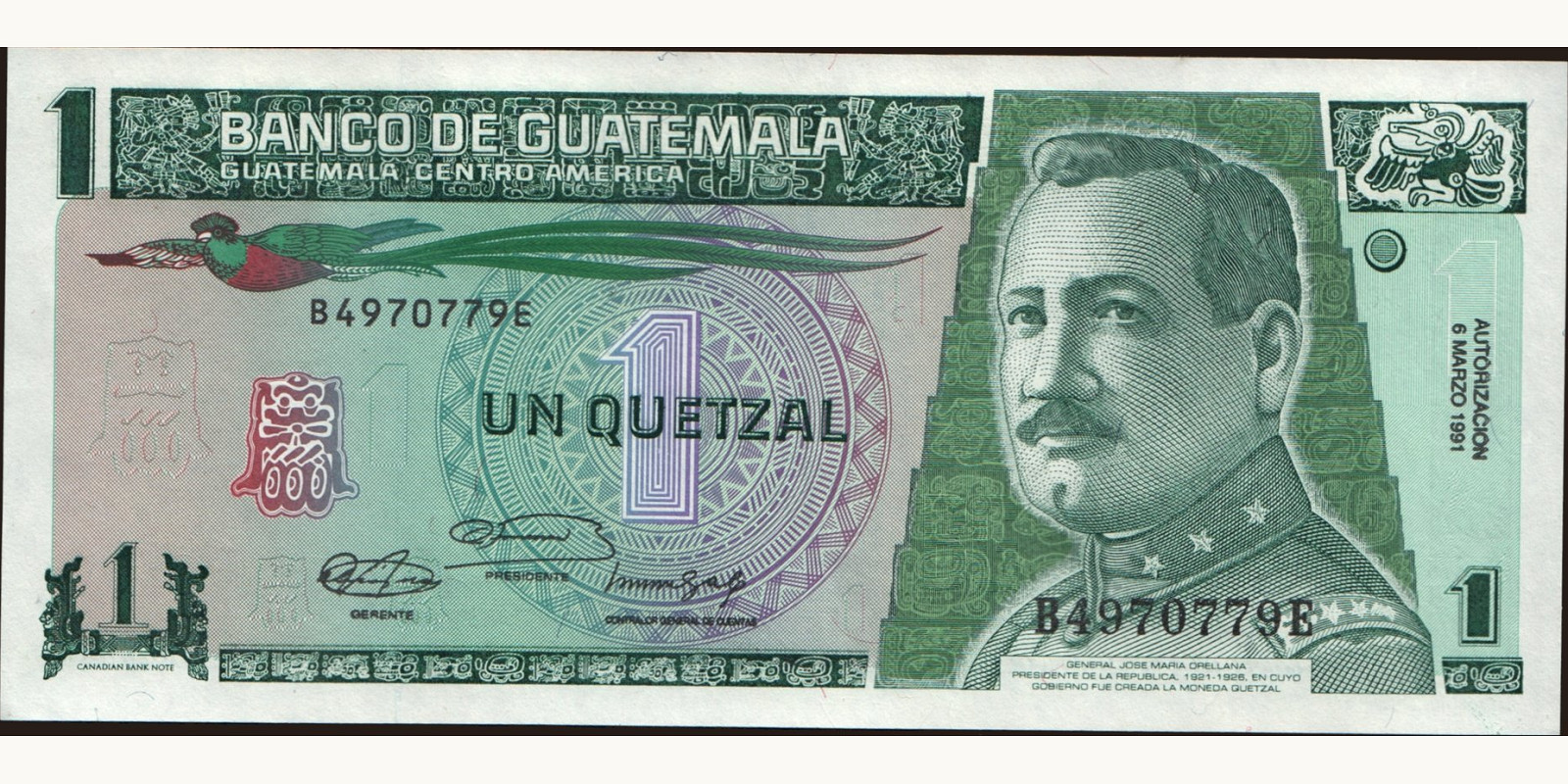 1 quetzales Гватемала 1991 — Лицевая сторона