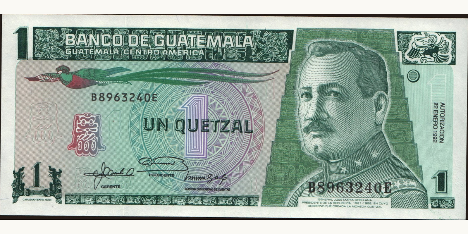 1 quetzales Гватемала 1992 — Лицевая сторона