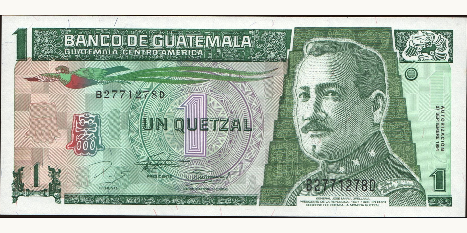 1 quetzales Гватемала 1994 — Лицевая сторона