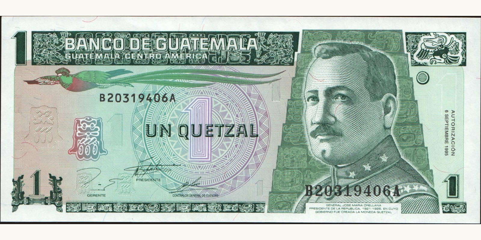 1 quetzales Гватемала 1995 — Лицевая сторона