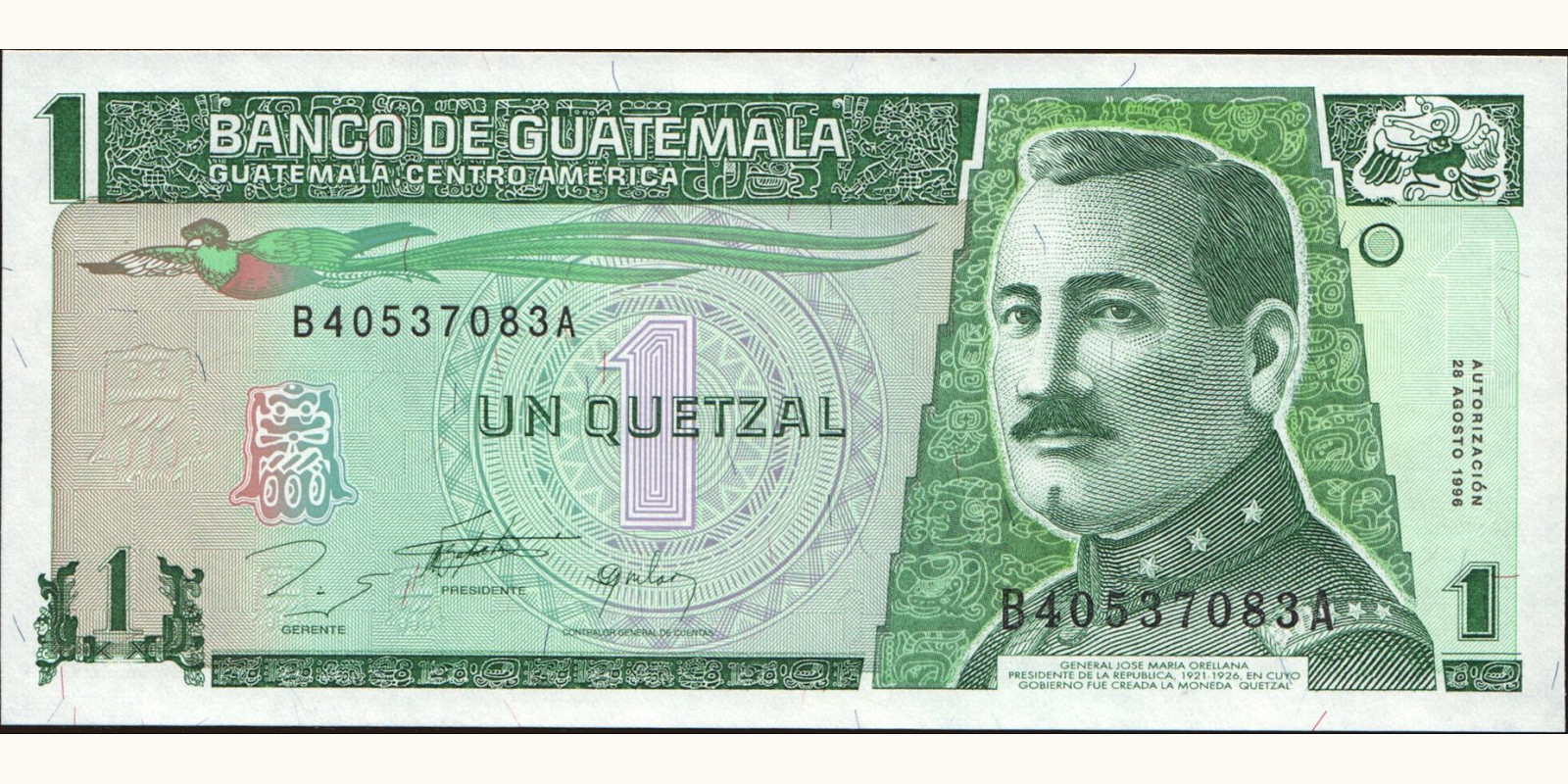 1 quetzales Guatemala 1996 — Front side
