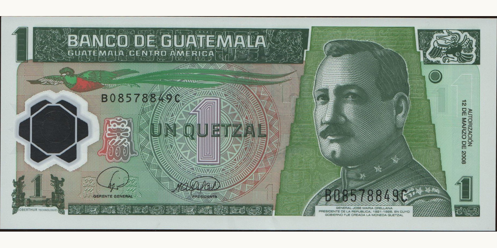 1 quetzales Guatemala 2008 — Front side