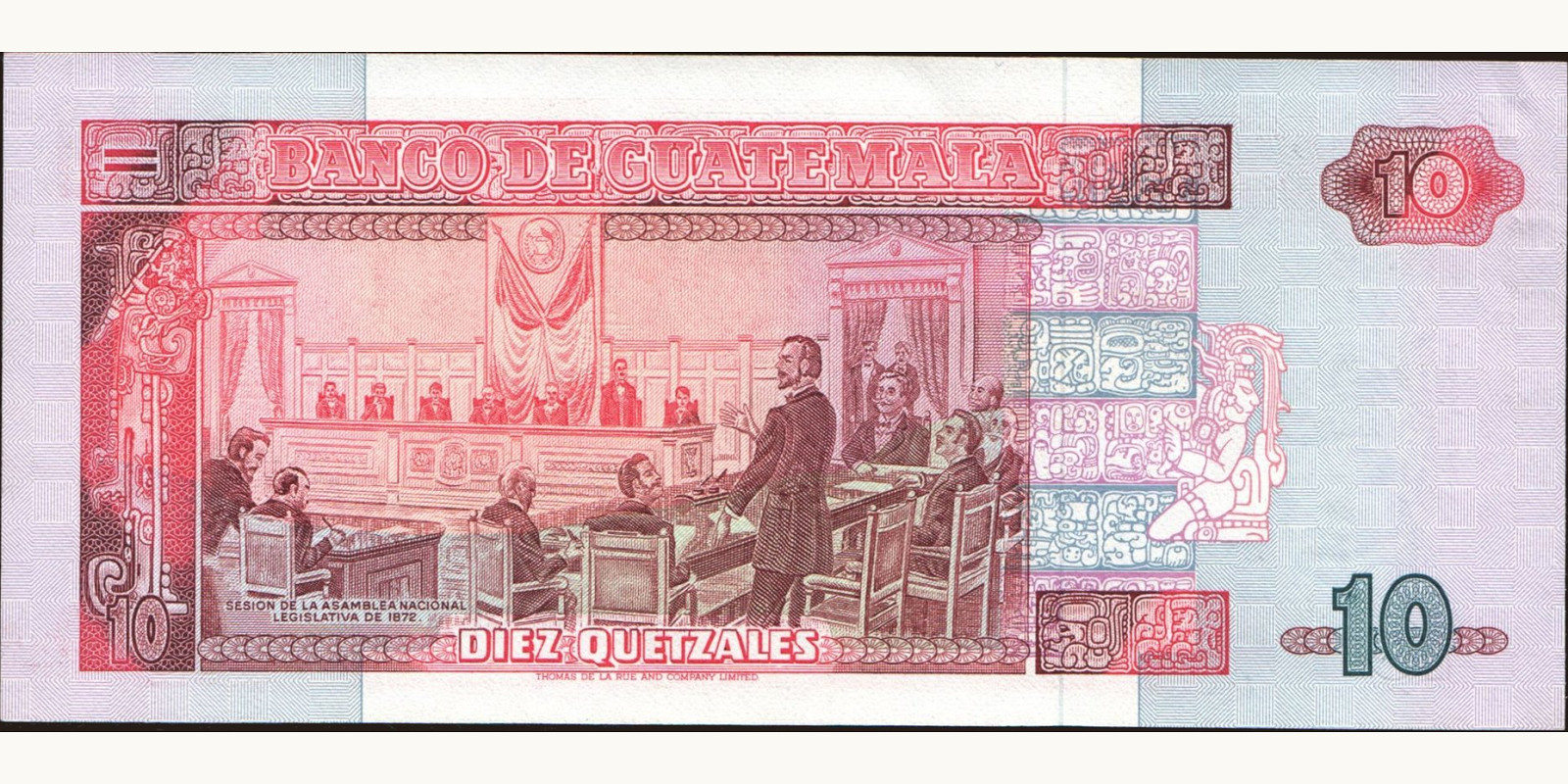 10 quetzales Guatemala 1990 — Back side