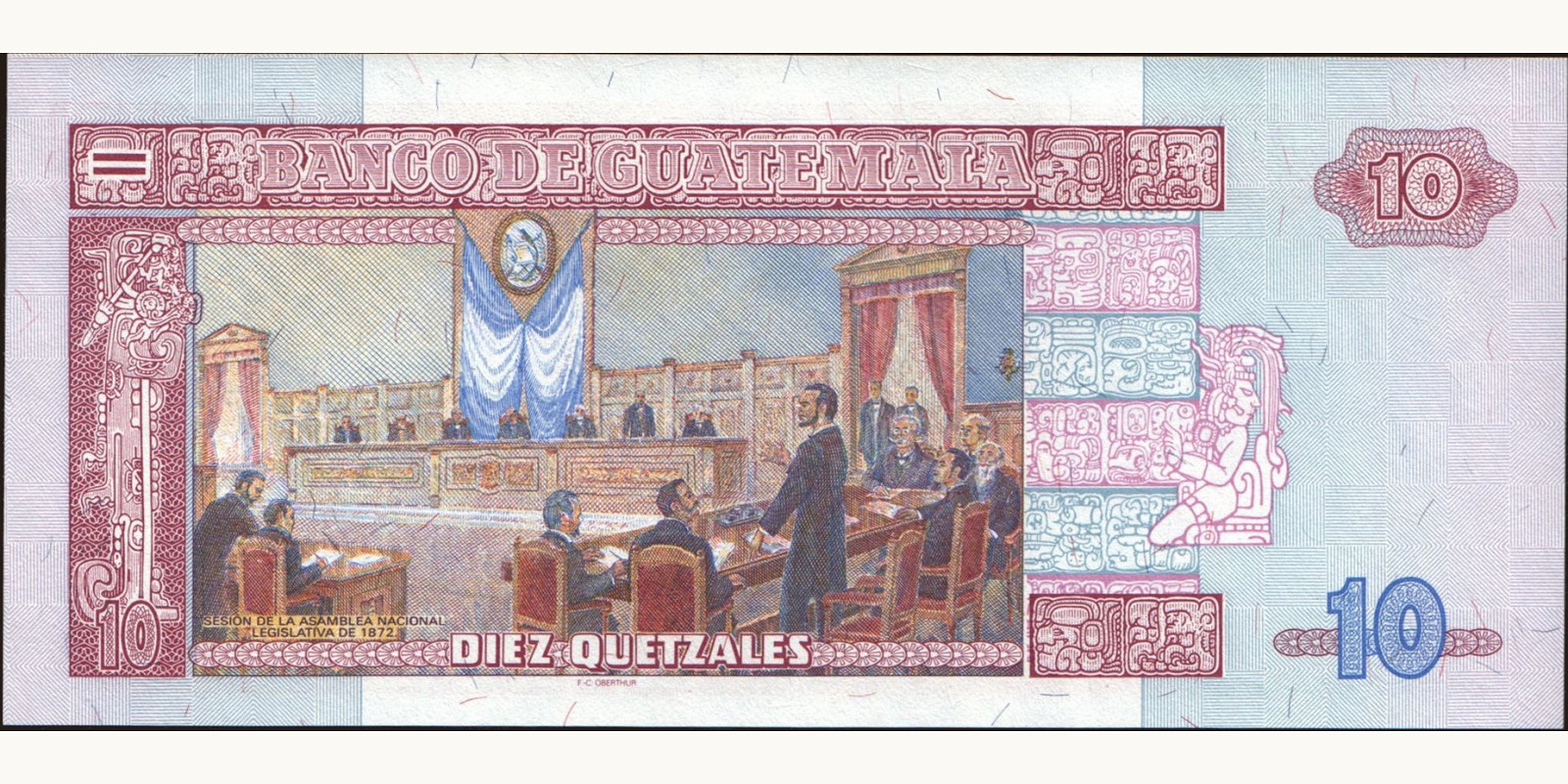 10 quetzales Guatemala 1992 — Back side