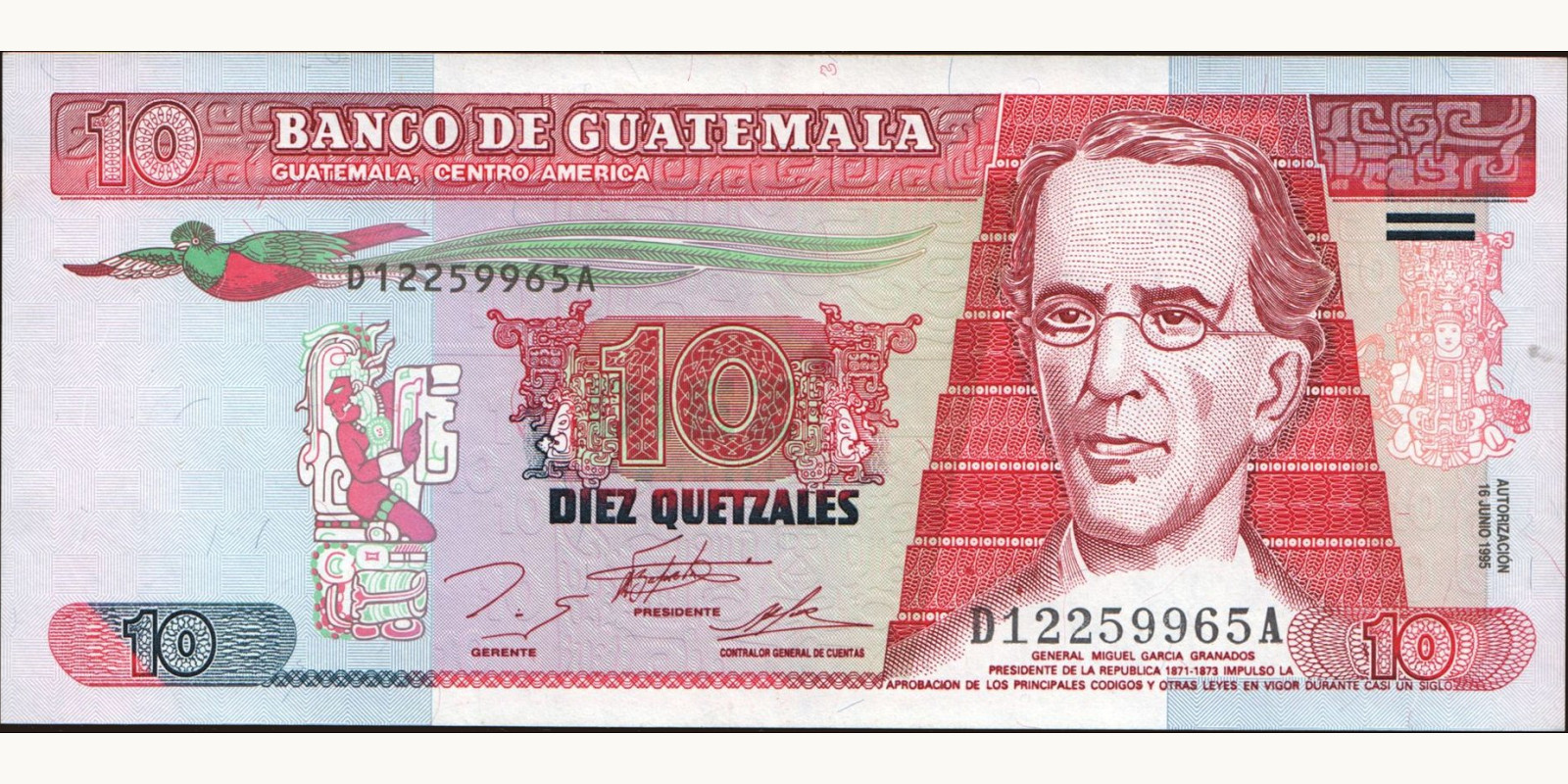 10 quetzales Гватемала 1995 — Лицевая сторона