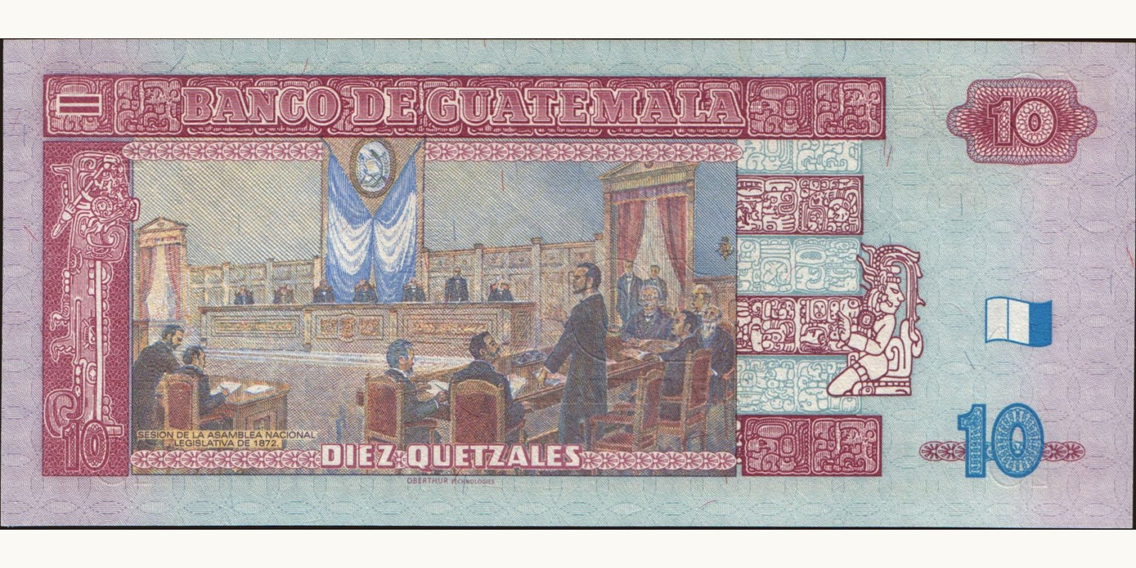 10 quetzales Guatemala 2008 — Back side