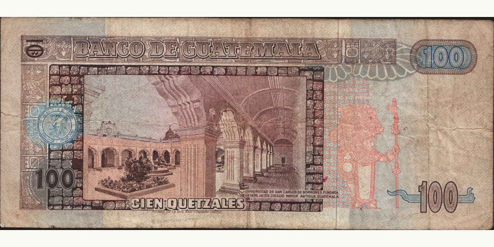 100 quetzales Guatemala 1989 — Back side
