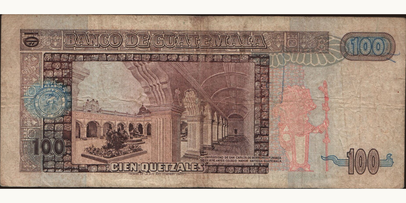 100 quetzales Гватемала 1990 — Оборотная сторона