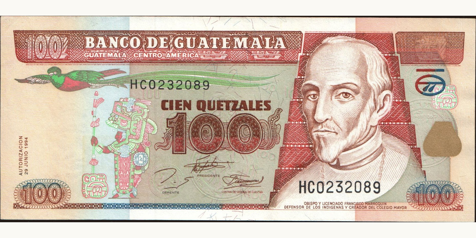 100 quetzales Гватемала 1994 — Лицевая сторона