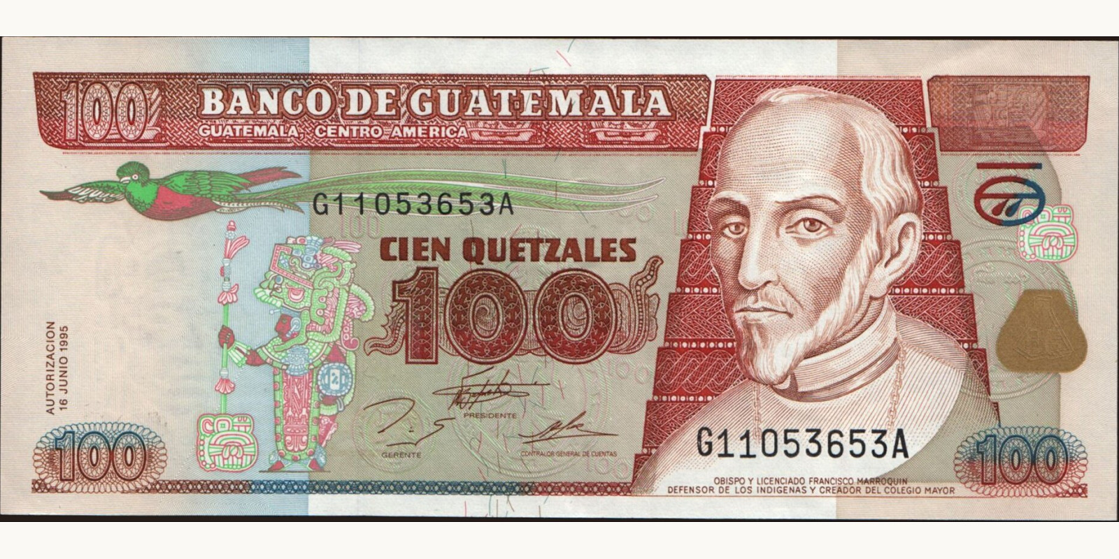 100 quetzales Guatemala 1995 — Front side