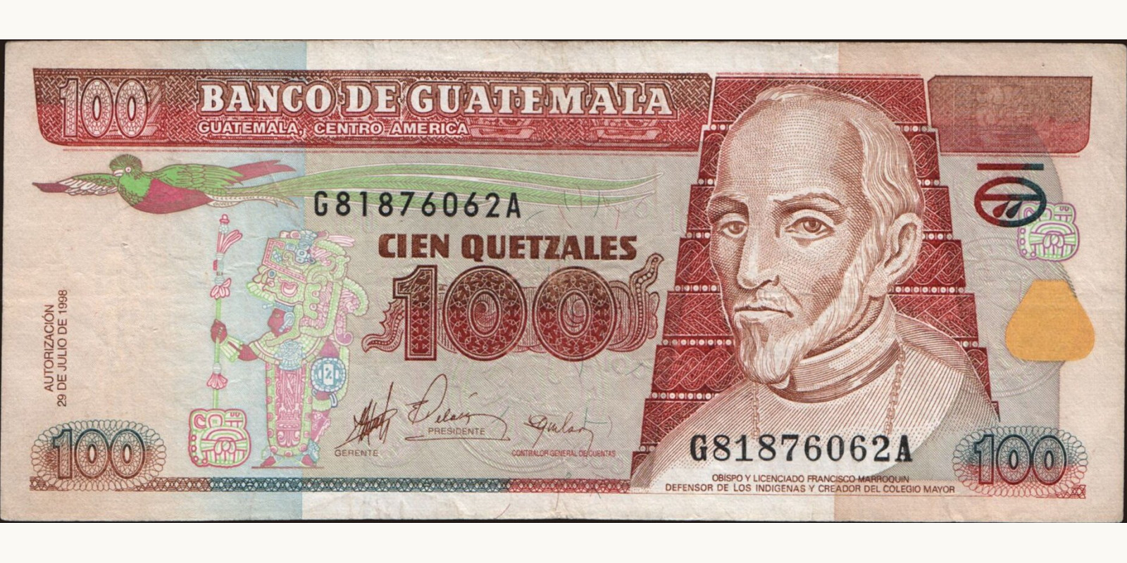 100 quetzales Гватемала 1998 — Лицевая сторона