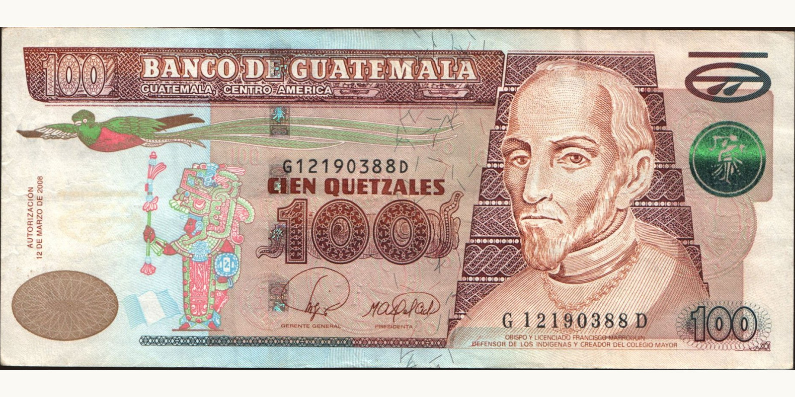 100 quetzales Гватемала 2008 — Лицевая сторона