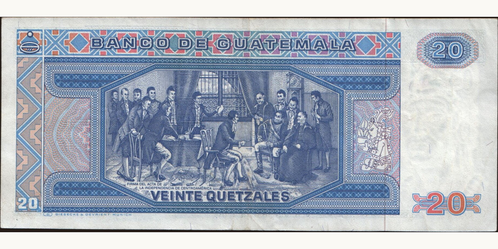 20 quetzales Guatemala 1986 — Back side