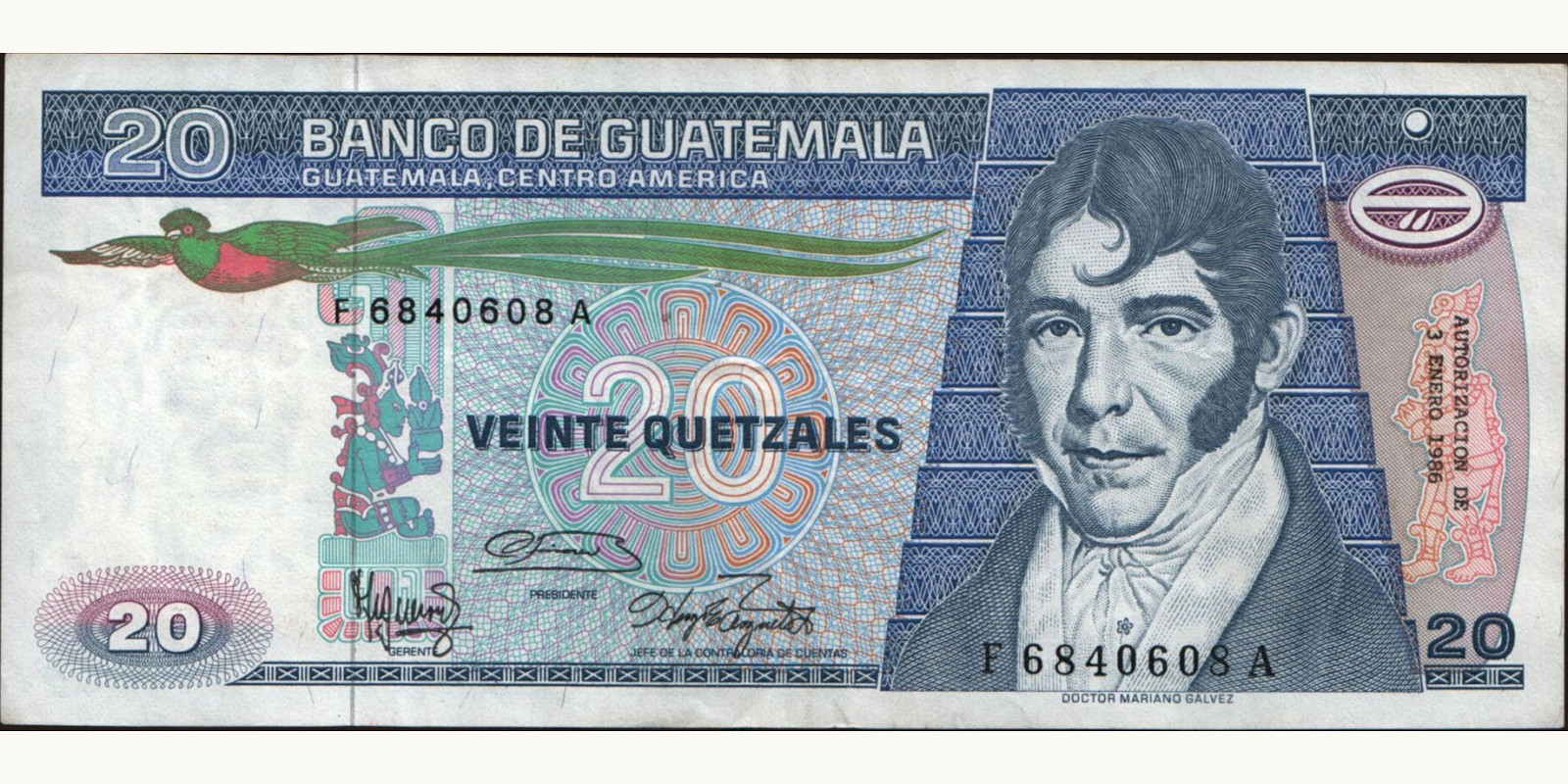 20 quetzales 1986