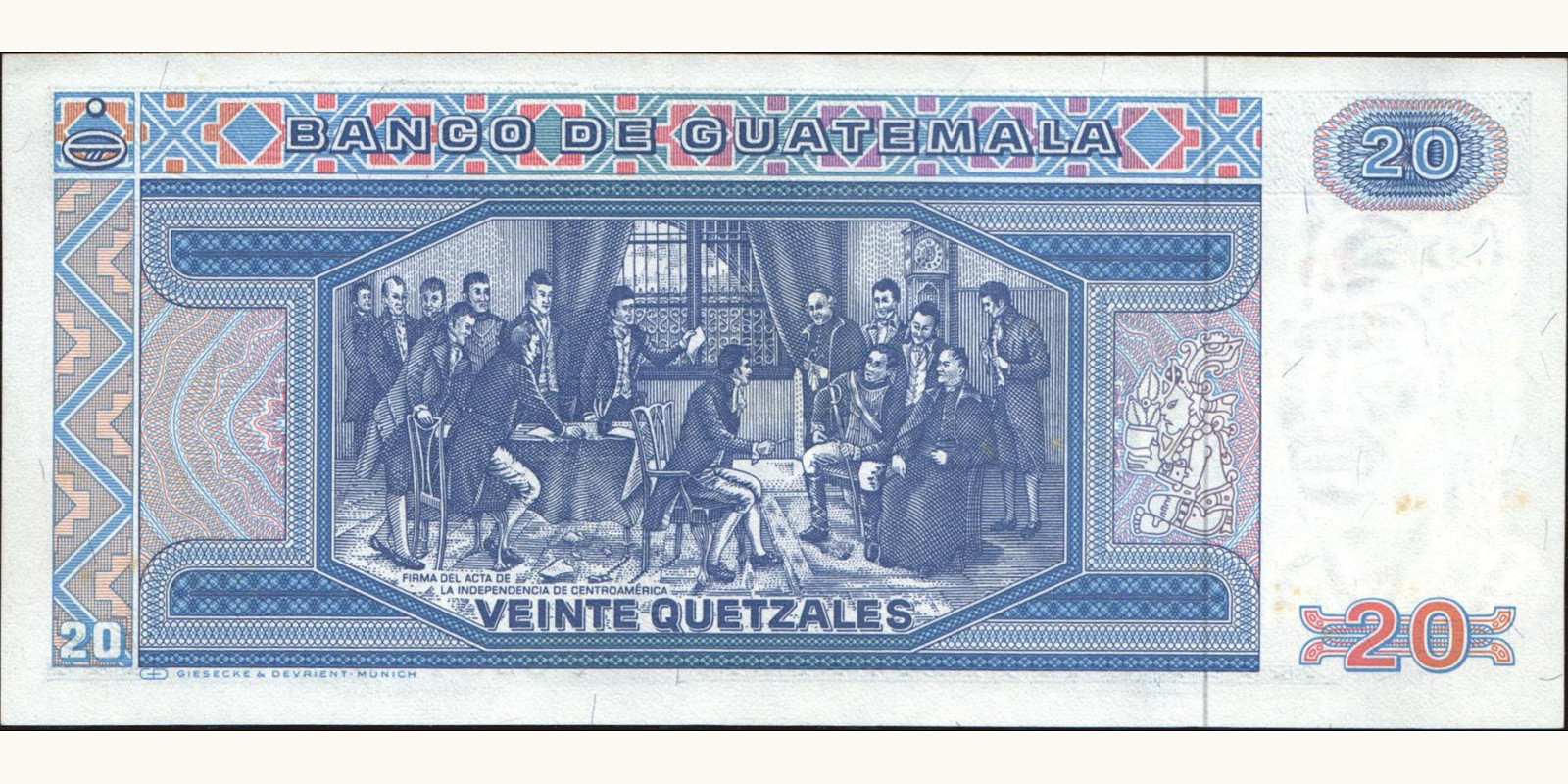 20 quetzales Гватемала 1987 — Оборотная сторона