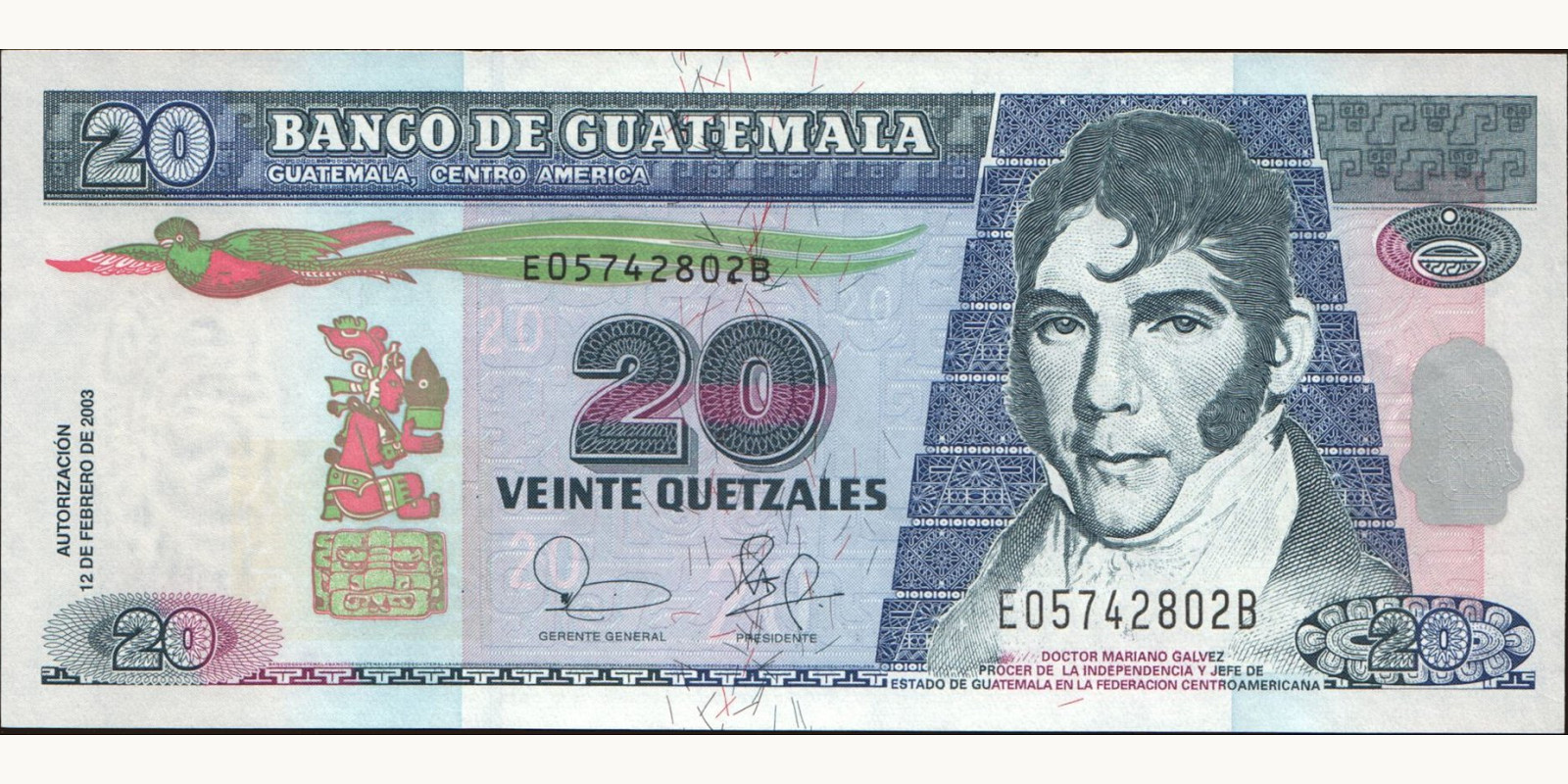 20 quetzales Guatemala 2003 — Front side
