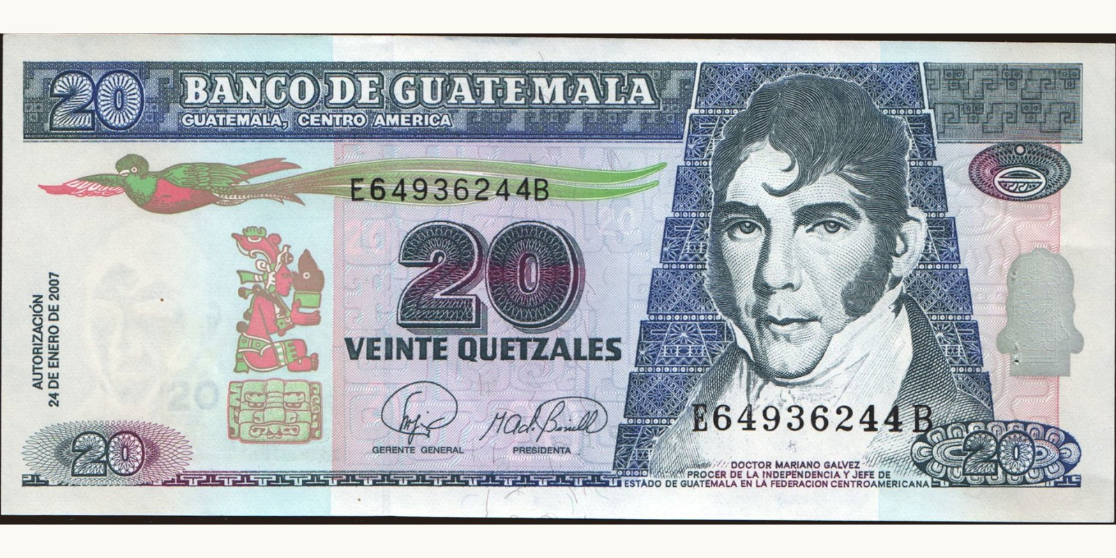 20 quetzales Guatemala 2007 — Front side