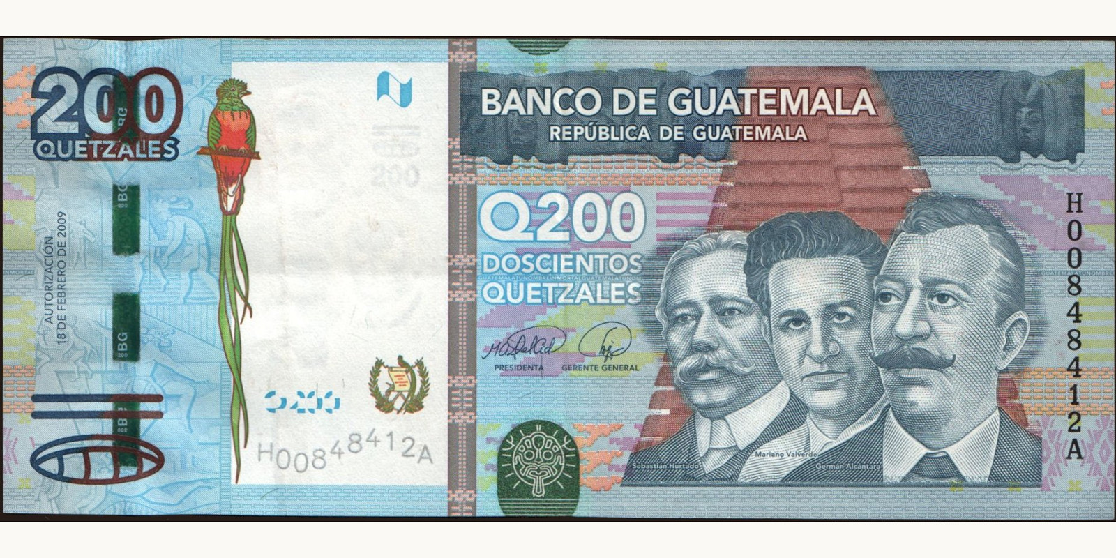 200 quetzales Гватемала 2009 — Лицевая сторона