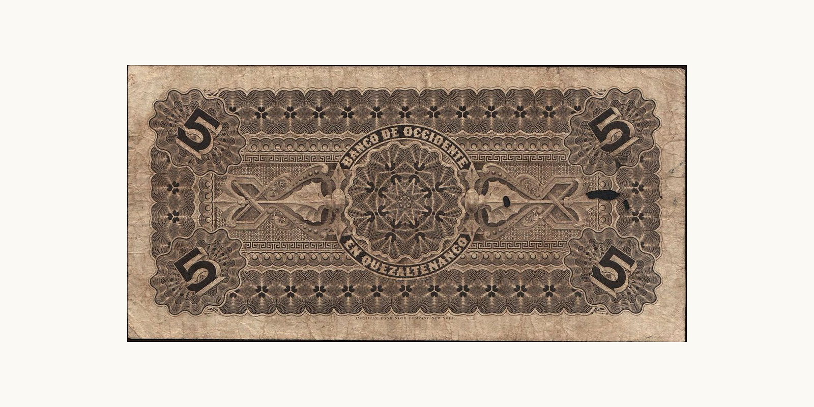 5 pesos Guatemala 1916 — Back side