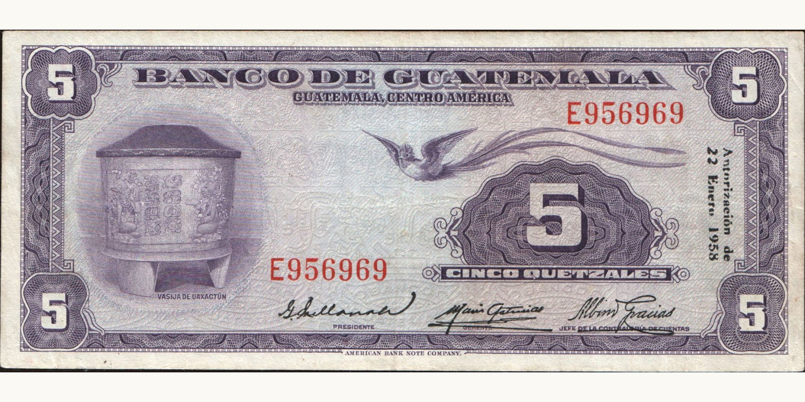 5 quetzales 1958