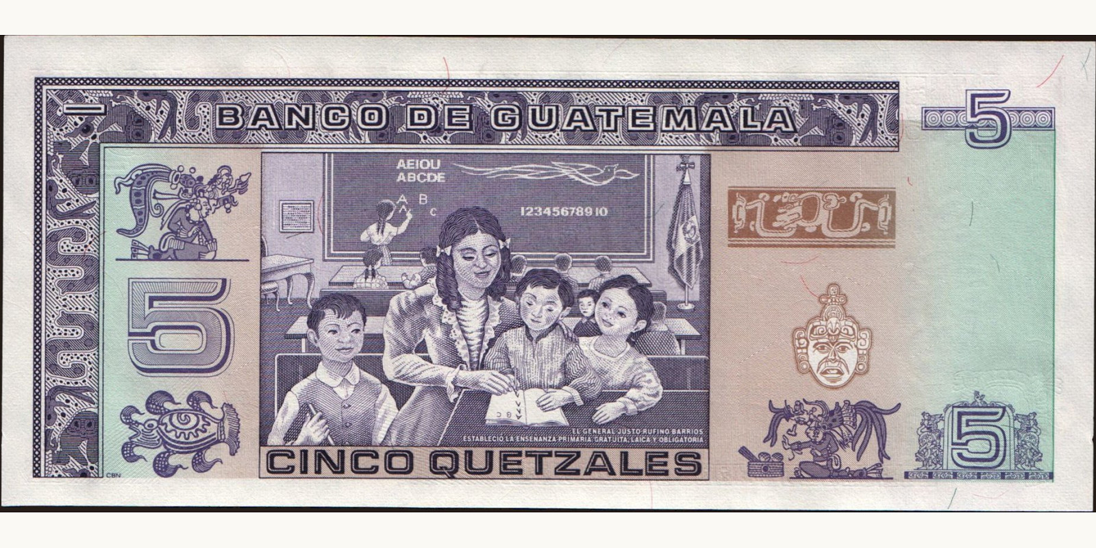 5 quetzales Guatemala 1991 — Back side