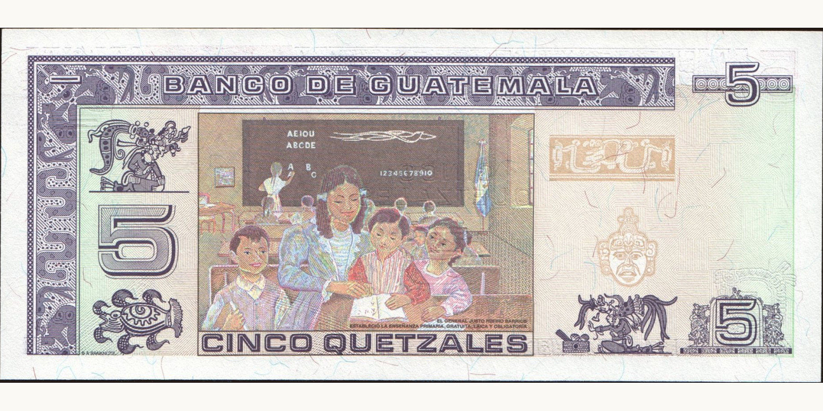 5 quetzales Guatemala 1998 — Back side