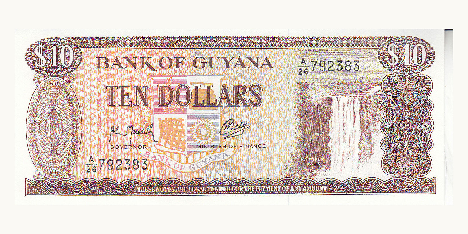 10 dollars Гайана 1992 — Лицевая сторона