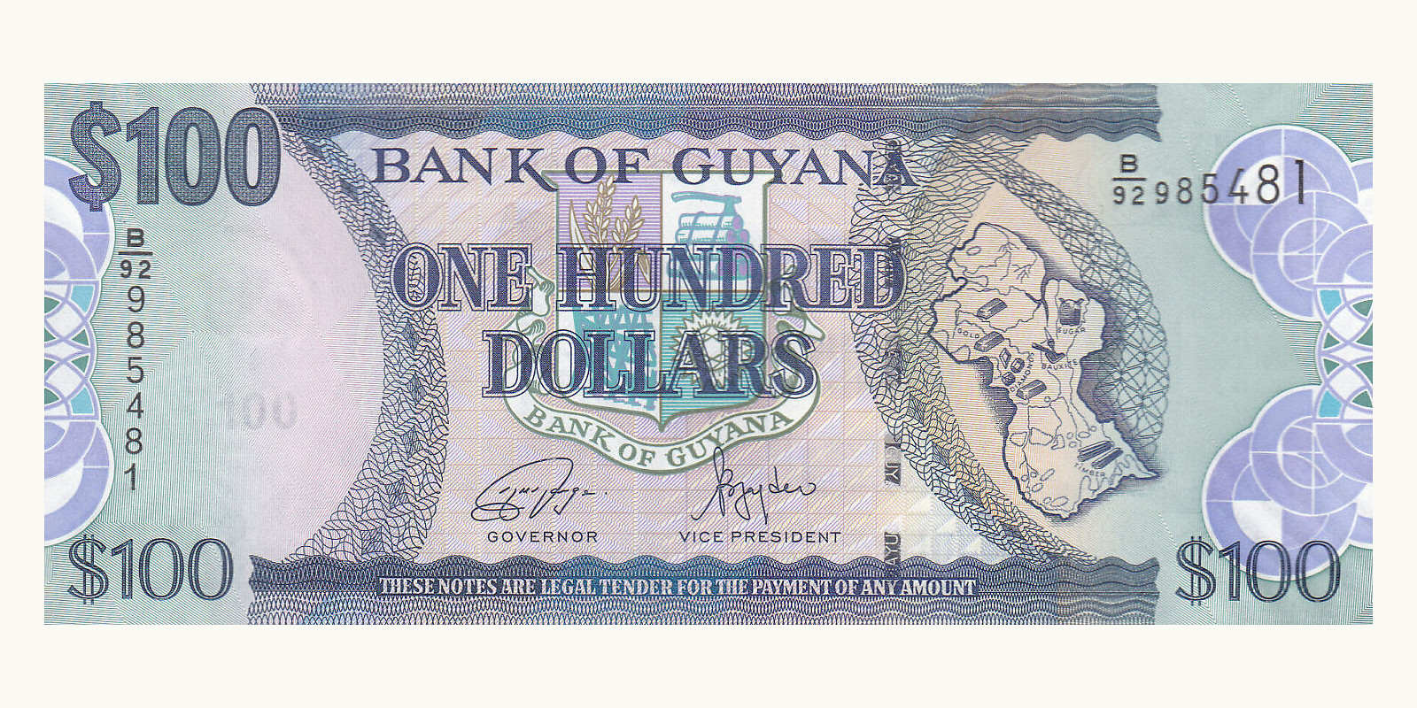 100 dollar Гайана 2022 — Лицевая сторона