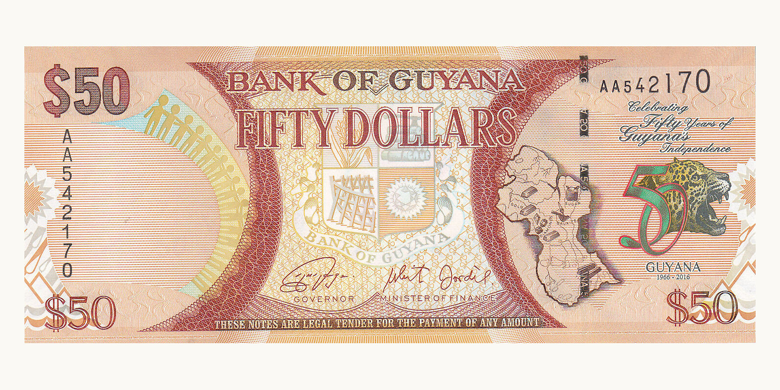 50 dollar Гайана 2016 — Лицевая сторона