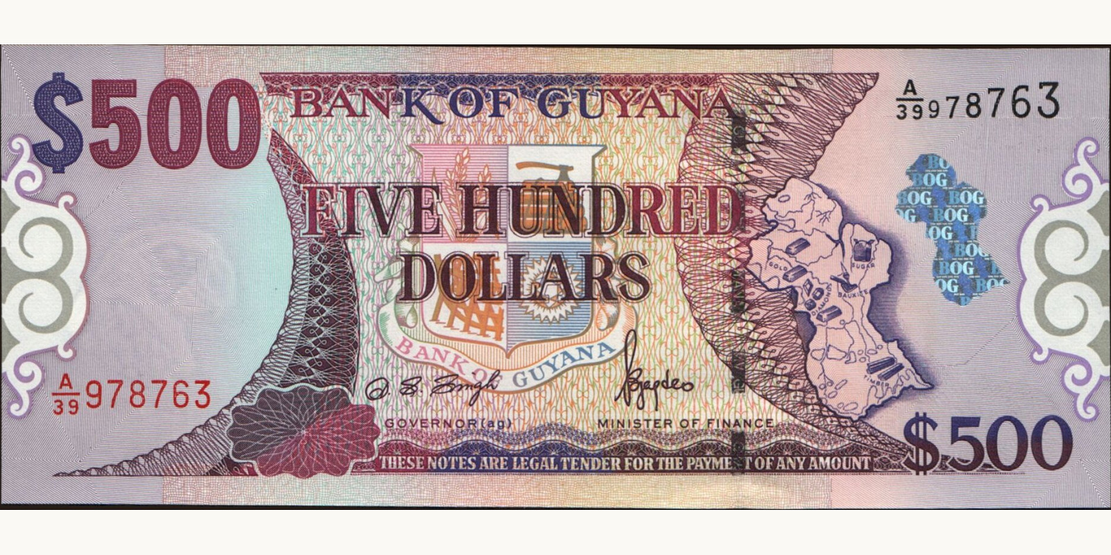500 dollars Guyana 2002 — Front side